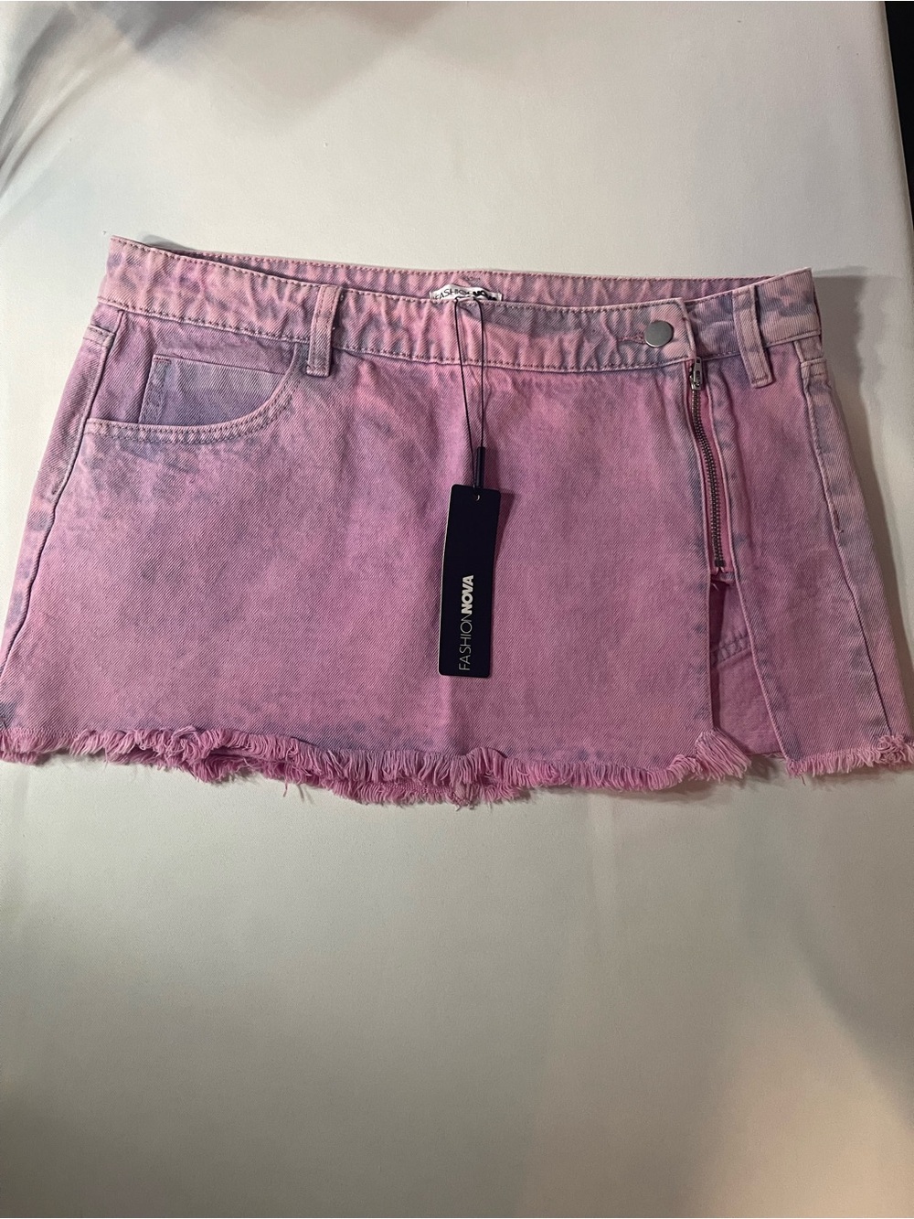 Fashion Nova Pink Washed Denim Mini Skirt